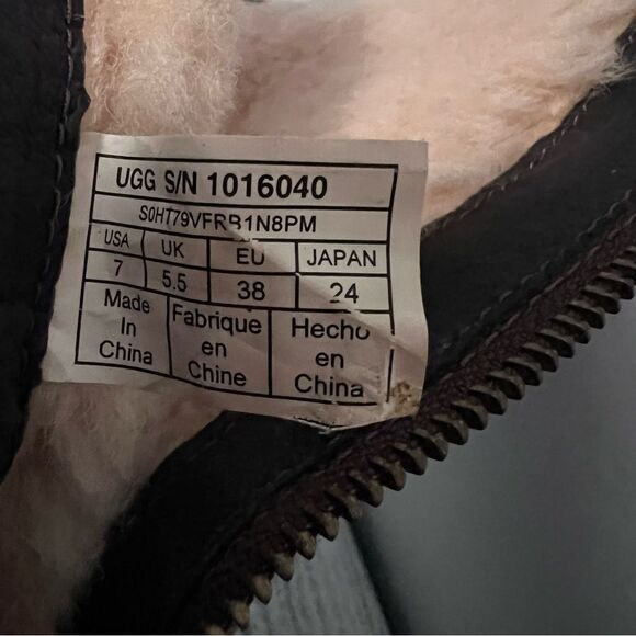 UGG Langley Brown Suede Sheepskin Zip Back Boots Size 7 - Picture 7 of 10